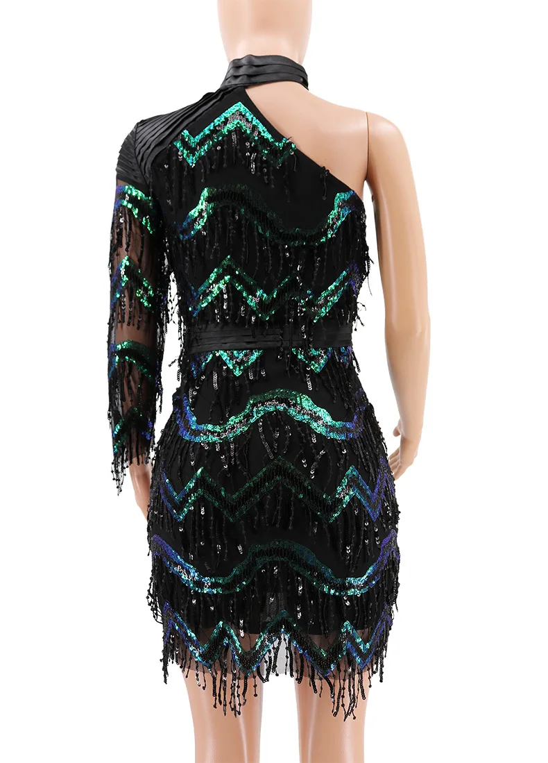2019 New Fashion Celebrity Party Bodycon Dress Women Off Shoulder Sequined Sexy NightClub Mini Dress Women Vestidos (4)