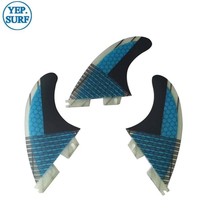 Blue G5 Surf FCSII fins Tri fin set G3/G5/G7/K2.1 Fibreglass Honeycomb Carbon free shipping - Цвет: Blue G5