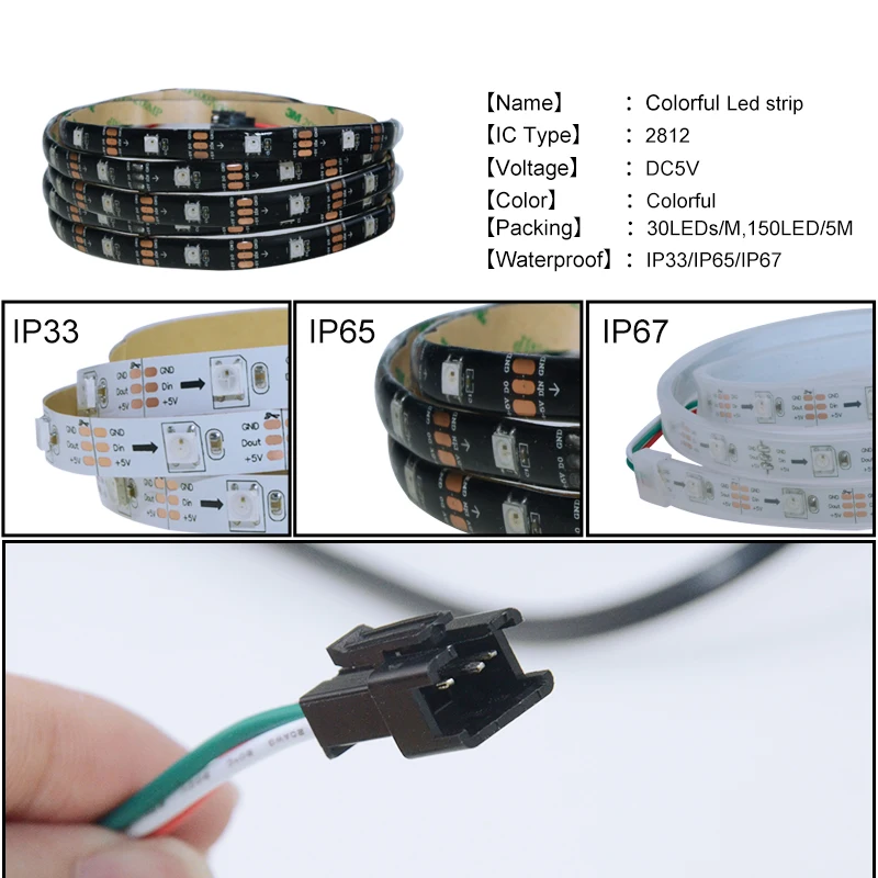 DC 5 В WS2812 2812B IC 5050 RGB полоса Адресуемая 30 60 144 светодиодов/м Светодиодные пиксели полоса 1 IC контроль 1 Светодиодные лучи IP33 IP65 I67