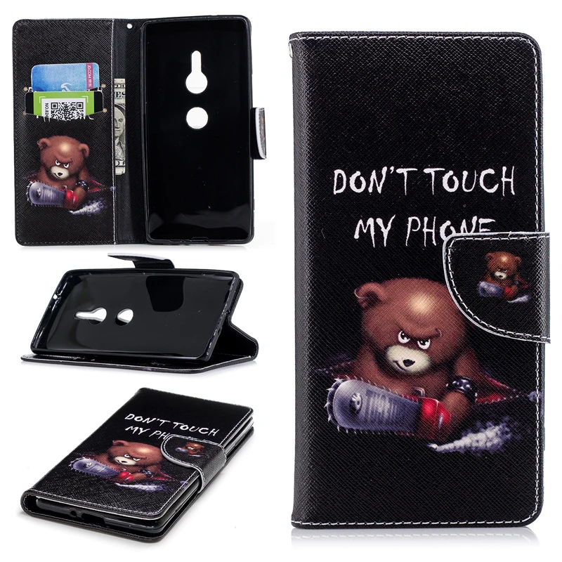 

Flip Colored Drawing PU Leather Cases with Kickstand for Sony Xperia XZ2 H8116 H8166 Mobile Phone Cases with Wallet Card Holders