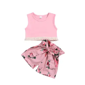 

Fashion Baby Kids Girls Clothes Sets sleeveless Tops T-Shirts Pants 2Pcs Outfits Set Clothing