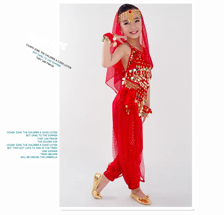 Набор костюма для танца живота Восточный танец Индийский Египетский танец для девочек танец живота дети Болливуд топ брюки 6 цветов