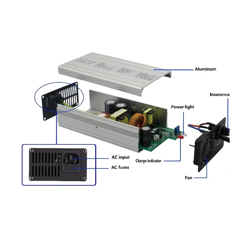 46,2 V 2A литий-ионное зарядное устройство для 11S 40,7 V Lipo/LiMn2O4/LiCoO2 зарядное устройство для батареи E-bike высокой мощности с вентилятором