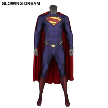 

High Quality Superman Costume With Cape 3D Print Muscle Shade Superman Cosplay Costume With Relief Logo For Halloween Party