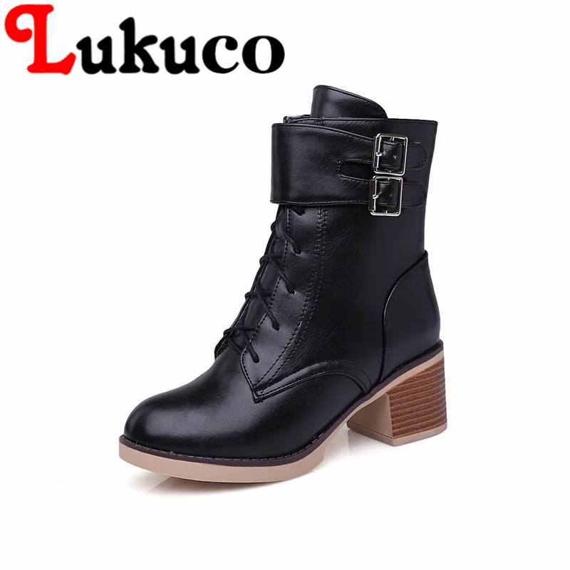 

Lukuco spring/autumn mid-calf boots with buckle and cross-tied design 40 41 42 43 high heel zipper shoes high quality PU made