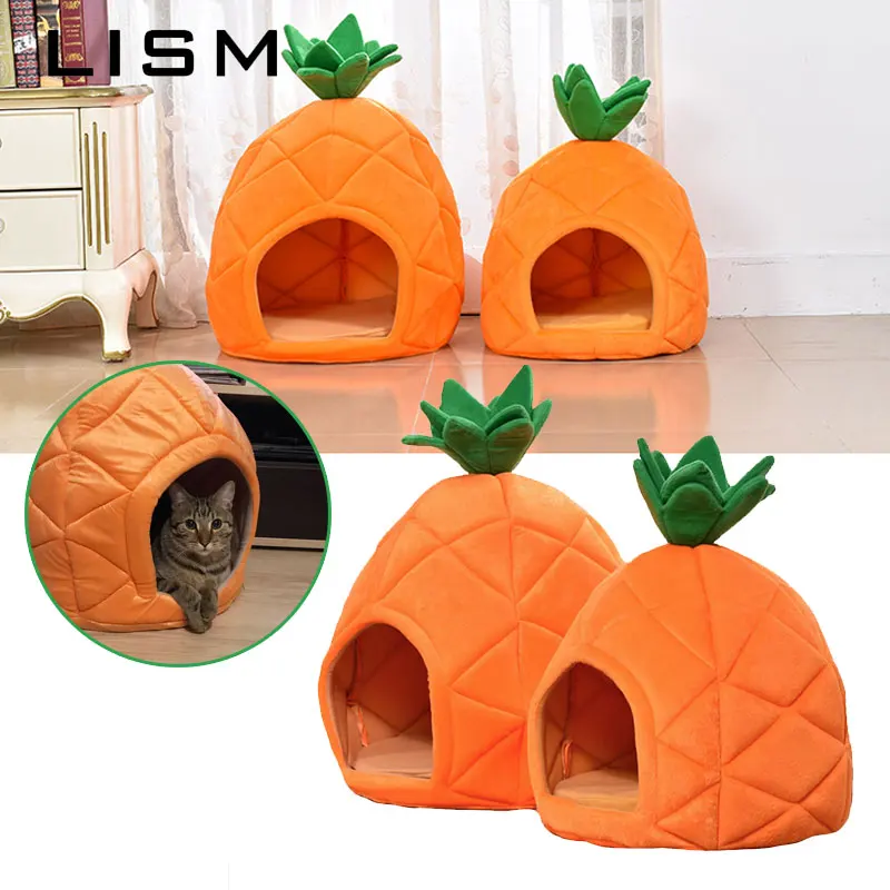

Pet Cat House Bed Mat Basket Cushion Warm Soft Funny Pineapple Cave Tunnel Kennel Tent House For Dogs Cats Puppy Pet Products