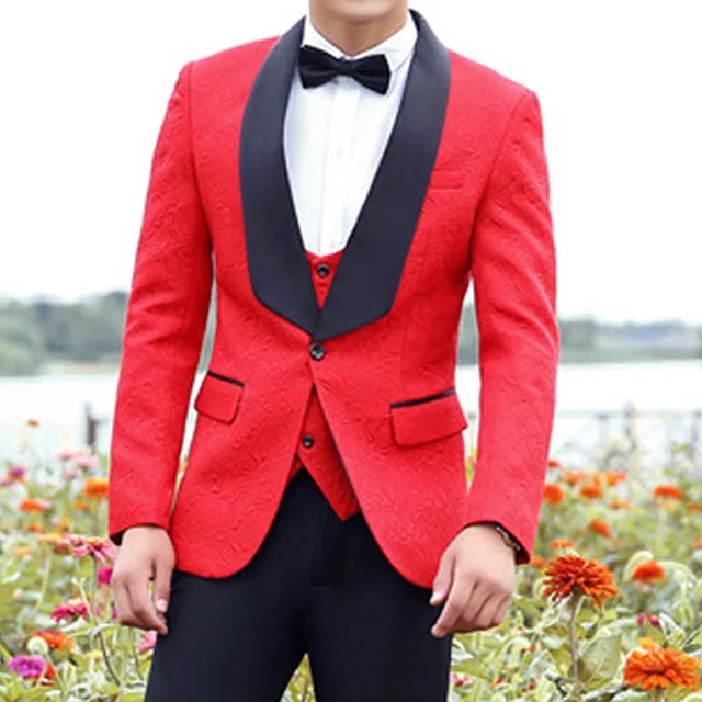 

2019 New Arrived Fashion Folral Pattern With Black Lapel Men Suits Custom Made Wedding Groom Tuxedos 3 Pieces(Jacket+Pants+Vest)