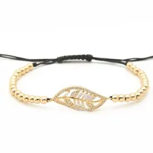 Золото Серебро Микро-паве cz Циркон кубический цирконий веревочный браслет с регулировкой макраме fsg12 медные бусины украшение в форме листка плетеные браслеты