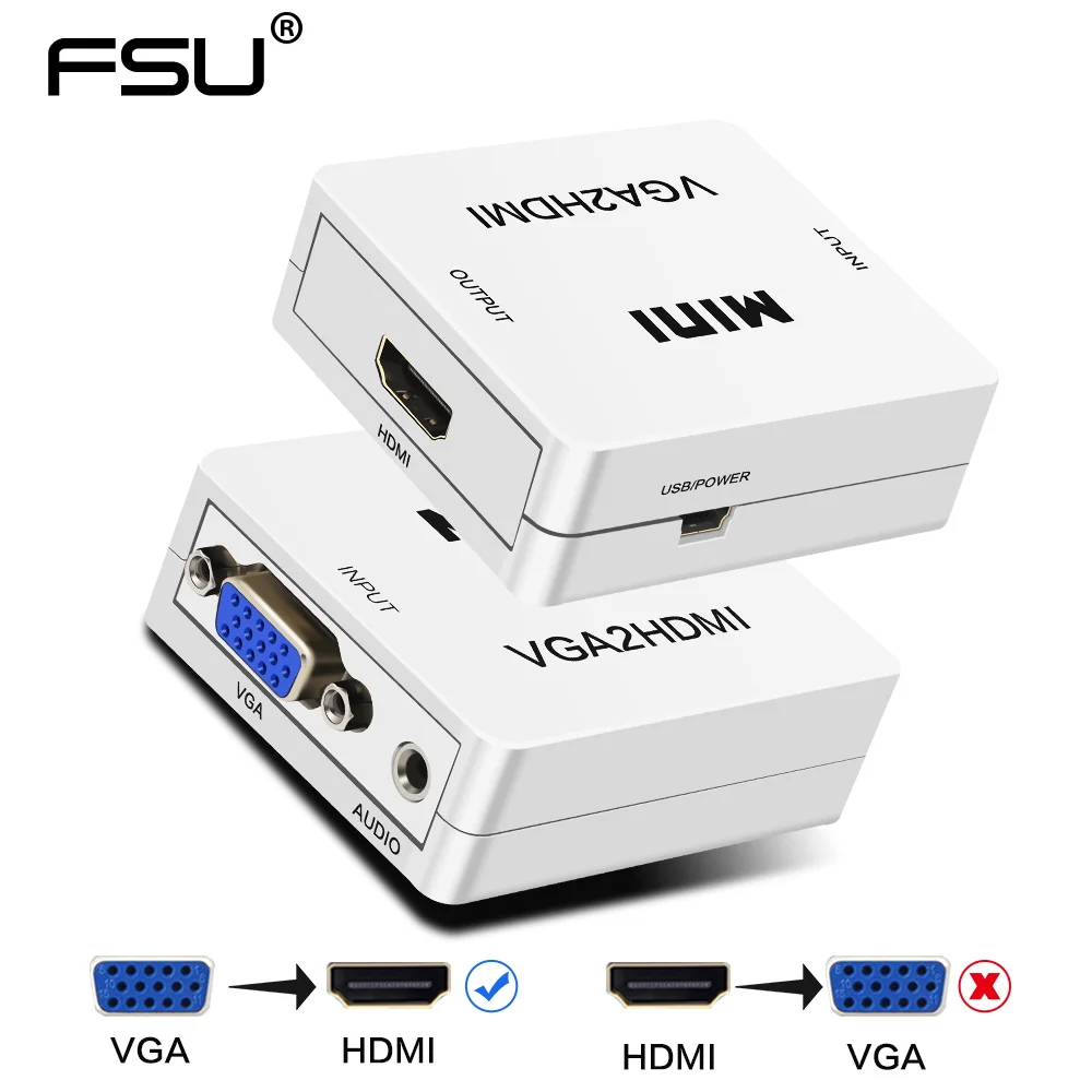 

VGA2HDMI Mini VGA to HDMI Converter support 1080P with 3.5mm Audio Adapter Connector for Notebook PC for HDTV Projector