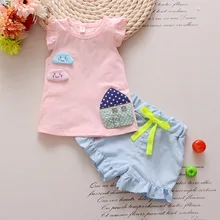 Комплекты для девочек, летний корейский комплект для маленьких девочек, хлопковый жилет и шорты, комплект из двух предметов для детей 1-4 лет