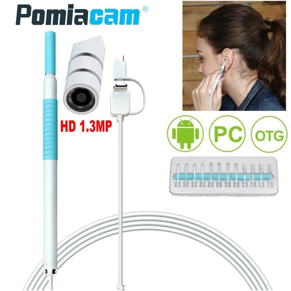 1.3MP эндоскоп для очистки ушей 3 в 1 USB HD визуальная Ушная ложка 5 мм мини камера Android