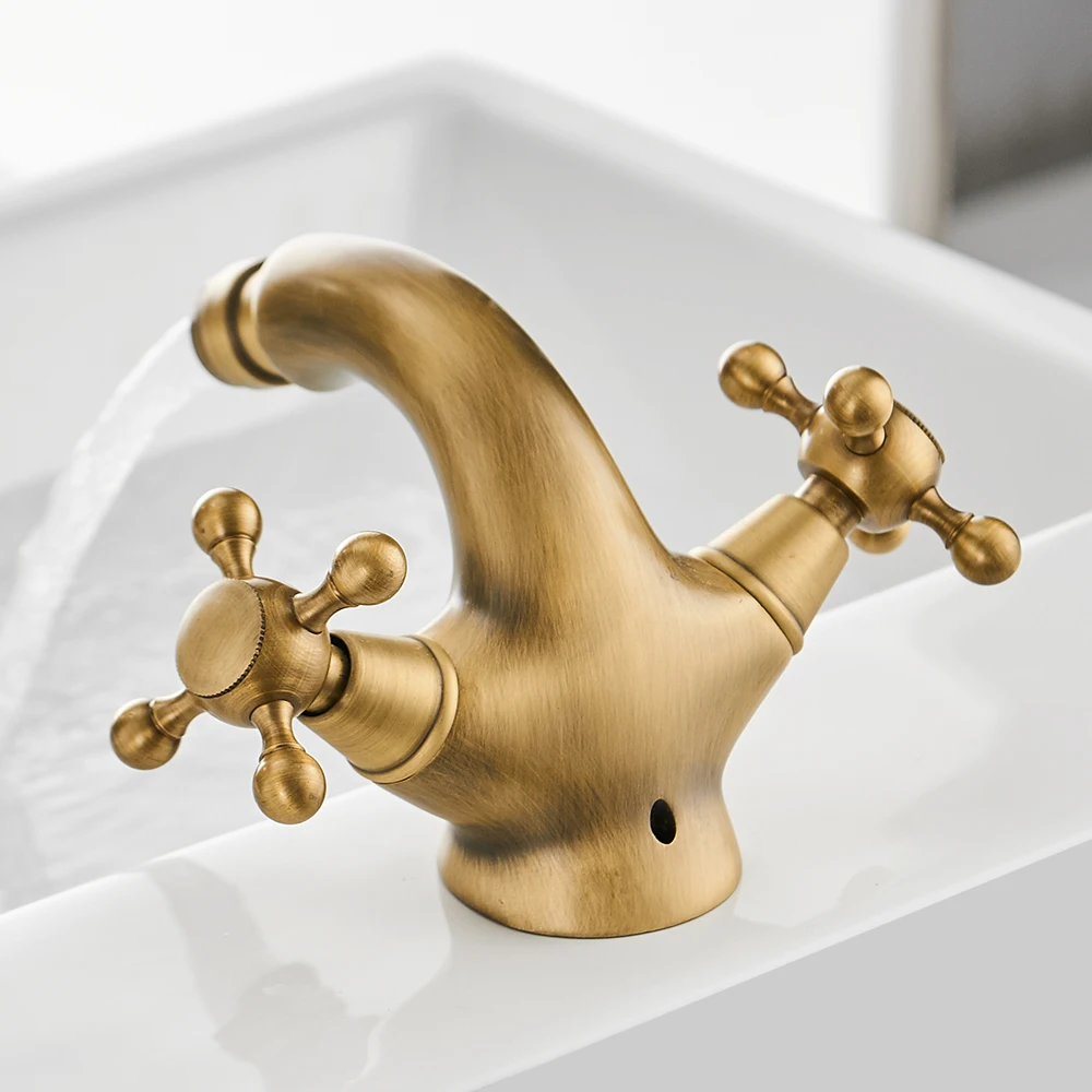 G1/2  Antique Bidet Faucet Two Ceramic Swivel Handles Water Bathroom Sink Brass Single Hole Deck Mounted Water Mixer Tap 7313