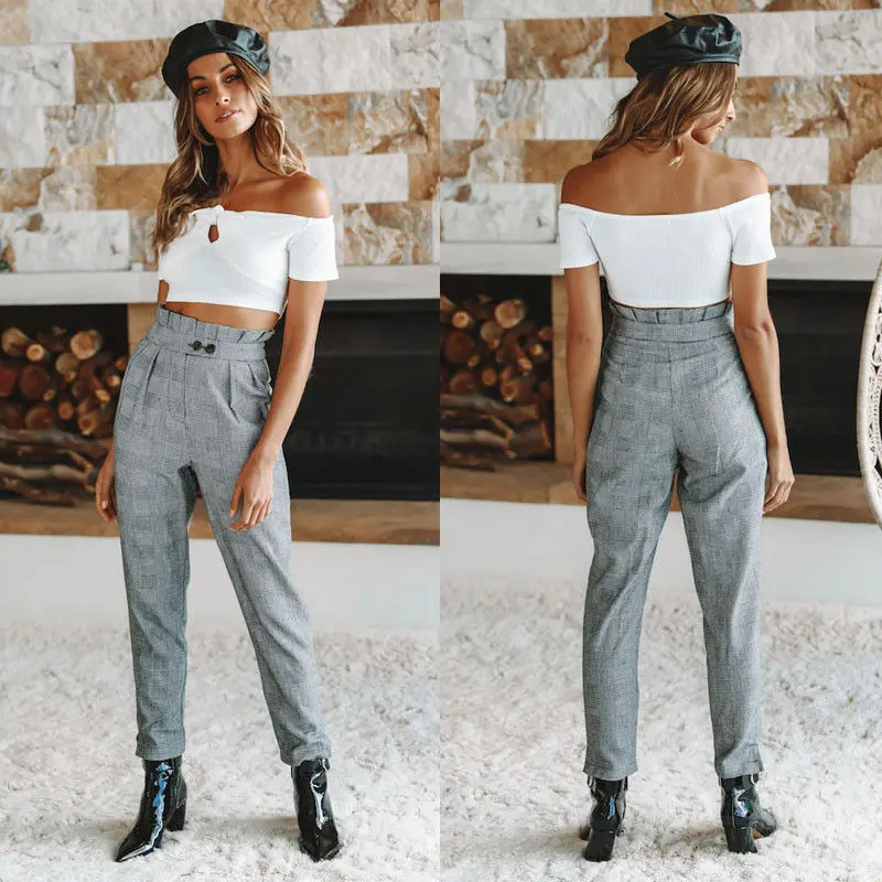 2018 Fashion Women's Pants High Waist Elastic Drawstring