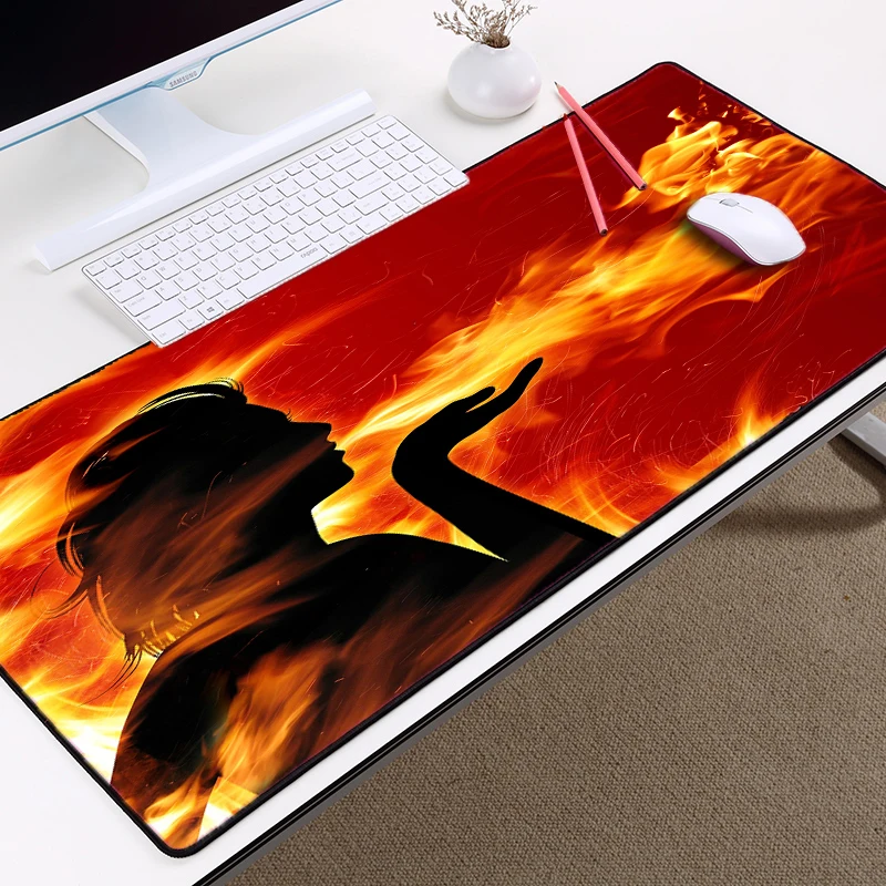 Congsipad 400x900MM and 300x800MM Large Mousepad Table Mats Fire Women Pattern Creative Diy Custom Table Mouse Mice Pad for Lol