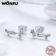WOSTU, настоящее 925 пробы, серебряные сверкающие звезды, серьги-гвоздики для женщин, серебряные прозрачные CZ серьги, свадебные ювелирные изделия, подарок FIE442