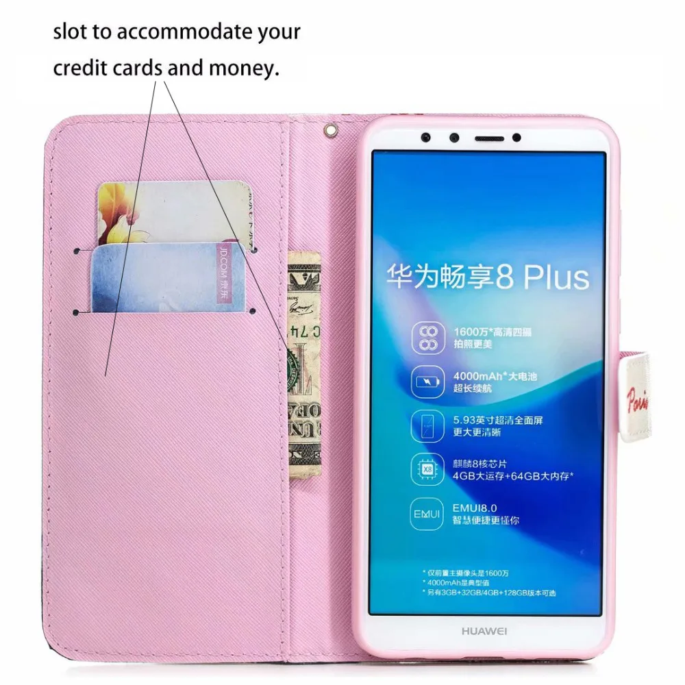 Retro Patterns PU Folio Leather Case Magnetic Flip Cover For Huawei Y9 2018 Capa Card Slots Stand Fundas For Huawei Enjoy 8 Plus (6)