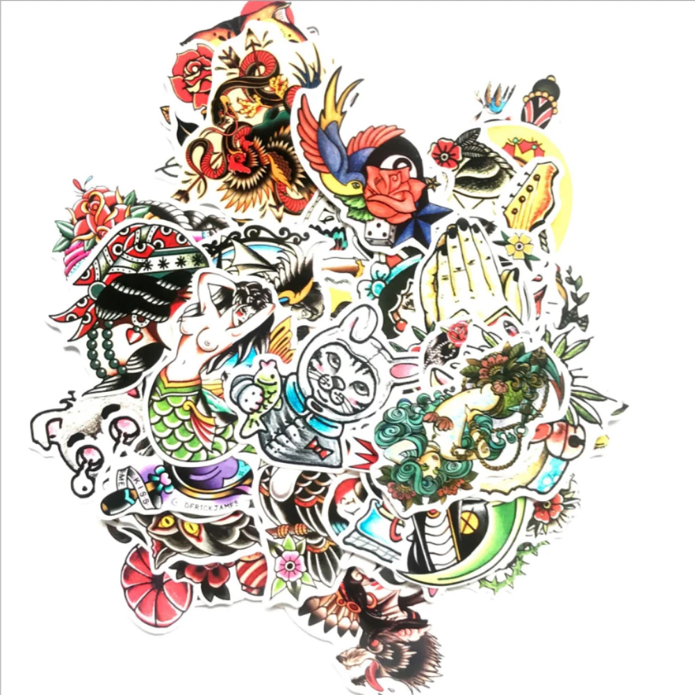 

Aliauto 50pcs/pack Retro Sexy Multicolor Old-Fashion Street Art Graffiti Car Sticker Waterproof Phone Cup Guitar Suitcase Decal