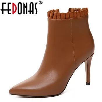 

FEDONAS Sexy Women Pointed Toe Ladies Shoes Woman Sweet Ruffles High Heeled Wedding Party Shoes Elegant Office Pumps Ankle Boots