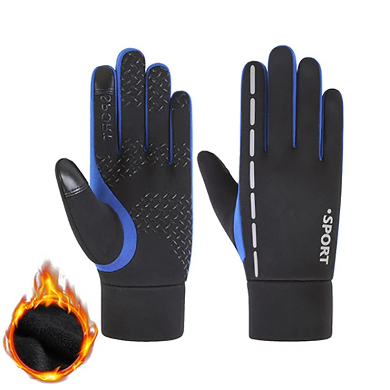 Зимние перчатки с сенсорным экраном, ветрозащитные теплые перчатки для езды на велосипеде, противоскользящие перчатки для бега, альпинизма, катания на лыжах, спорта на открытом воздухе для мужчин - Цвет: blue  cycling gloves