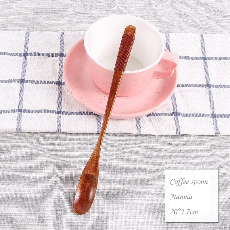 BalleenShiny Wooden Dessert Spoon Long Handle Wiring Coffee Stir Honey Milktea Scoop Cute Tableware Jam Cream Milktea Tools - Цвет: 7