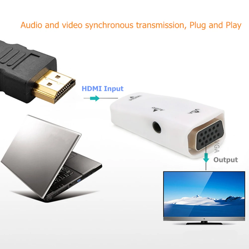 Горячая AMS-1080P HDMI Мужской к VGA Женский адаптер видео конвертер 3,5 мм аудио выход кабель