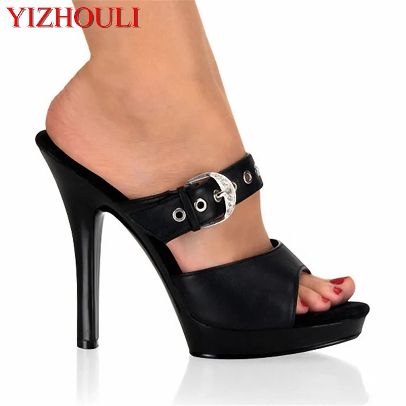 Sexy fashion 13cm high heels superfine slippers, 5 inches hand made high heels, matte black