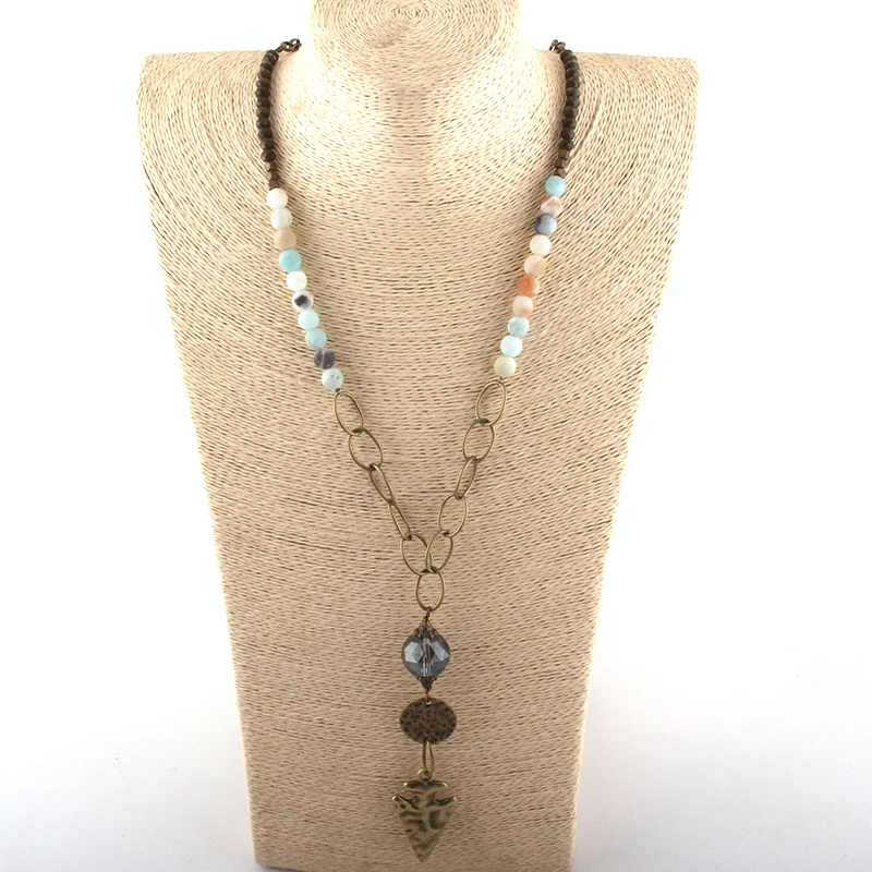 

MOODPC Fashion Jewelry Natural Stone & Glass Crystal Long Chain Glass Boll Metal Arrowhead Pendant Necklaces