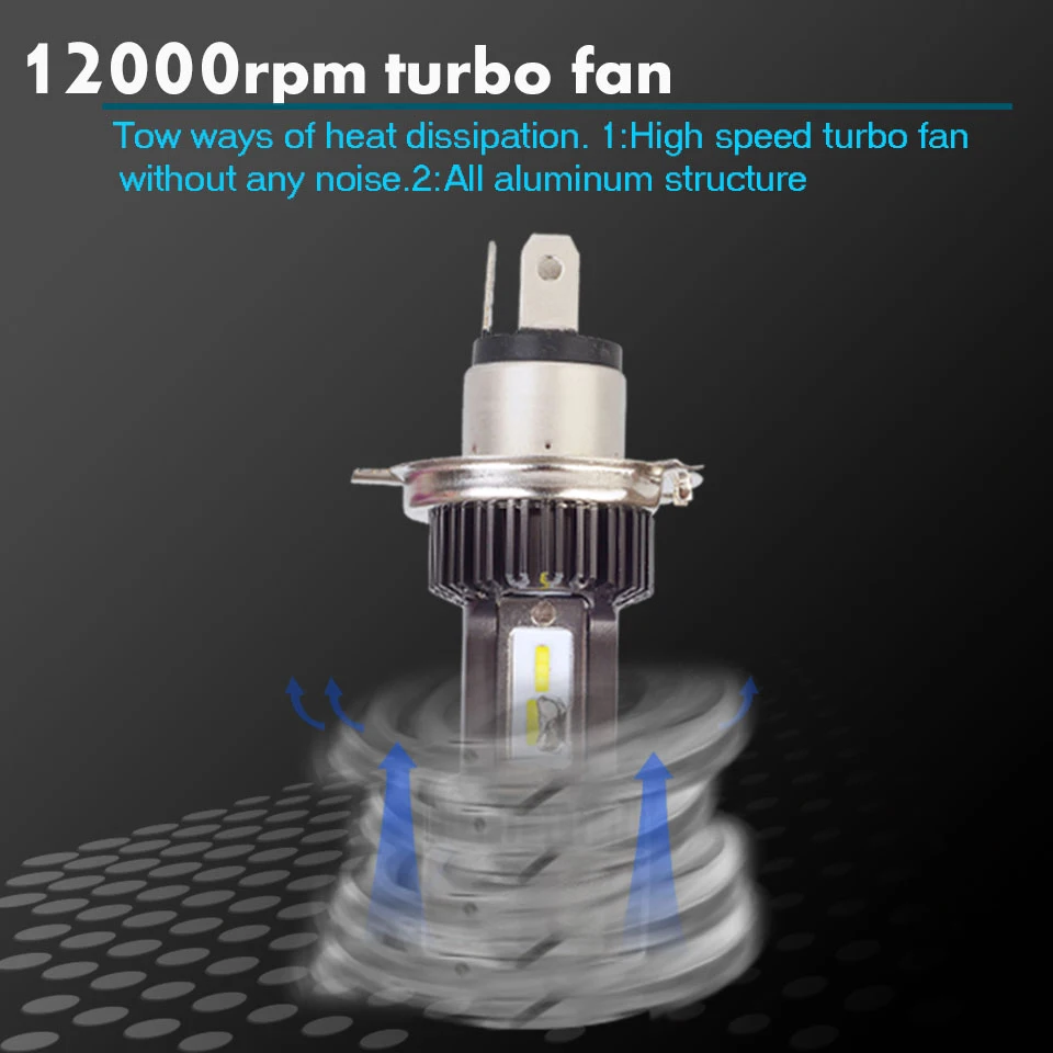 2 Pcs Plug&play 60w 8000lm Super Bright H4 LED Car Headlight Bulb Hi/Lo Arc Dual Beam Standard Auto Headlamp Car Accessories