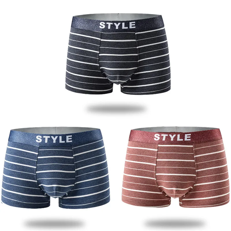 

Discount New Men's Four-cornered Breathable Pants Striped Mid-waist Flexible Cotton Large U-convex Space Underpant