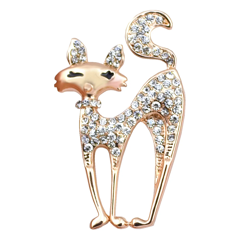 B130 Lovely Cat Brooch For Women Gold And Silver Color Rhinestone