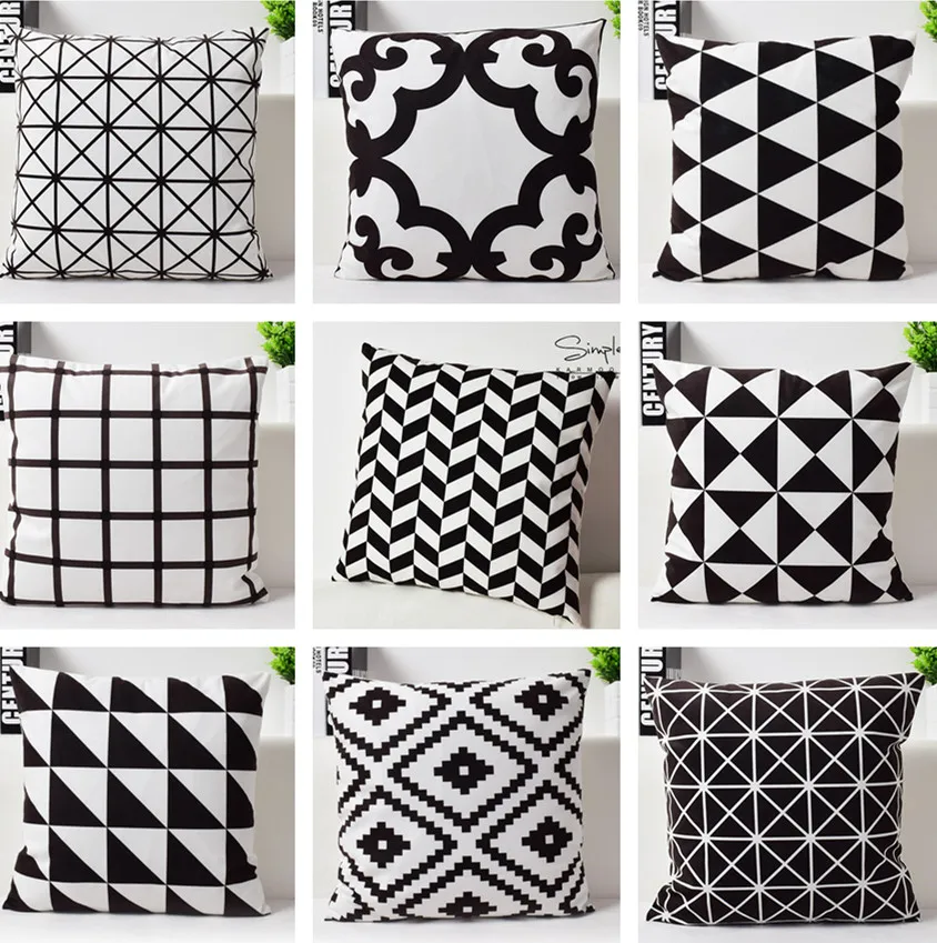 

Nordic Style Decorative Pillows Case Velvet Geometric Cushion Cover Home White Black Pillowcase Sofa Black White Pillow Cover