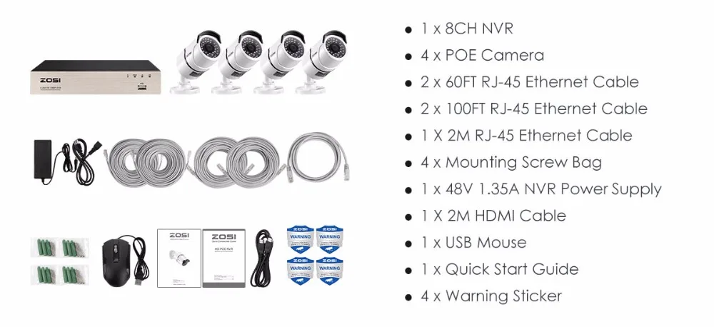 ZOSI 8CH NVR 1080P IP сеть POE Запись видео ИК наружная камера видеонаблюдения системы безопасности домашний комплект видеонаблюдения
