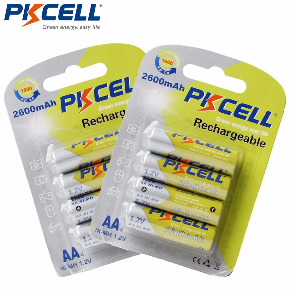 Аккумуляторы PKCELL Ni MH AA 2600 мАч 1 2 в упаковки/8 шт.|aa battery|rechargeable batterybattery 2600mah |