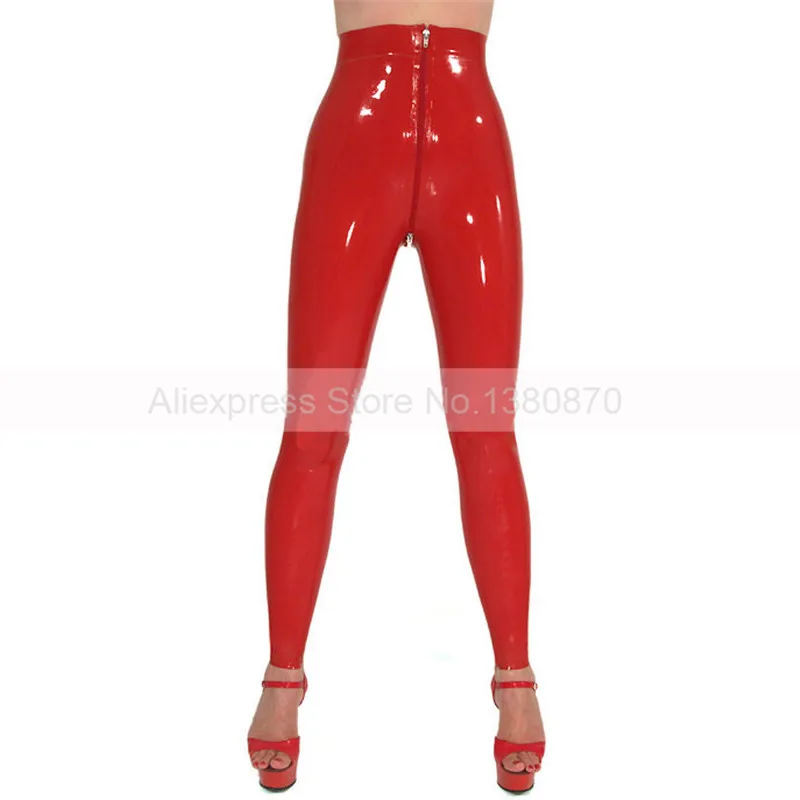 High Waist Fashion Rubber Latex Women Pants with Front Zip Custom Made