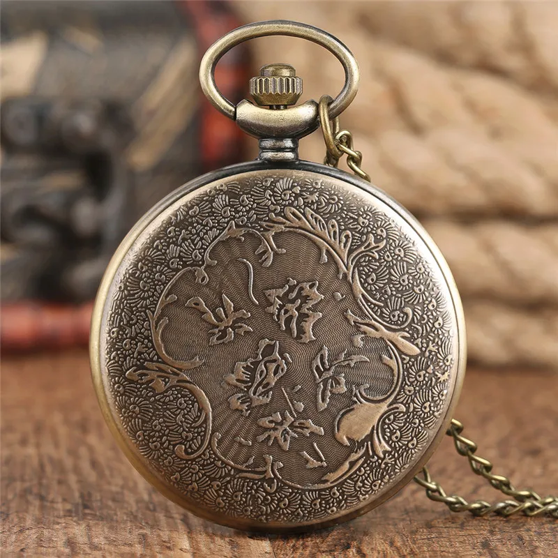 Винтаж Скорпион подвеска карманные часы Для женщин двенадцать созвездий бронза кварцевые часы Ретро Мужские Часы Reloj подарок