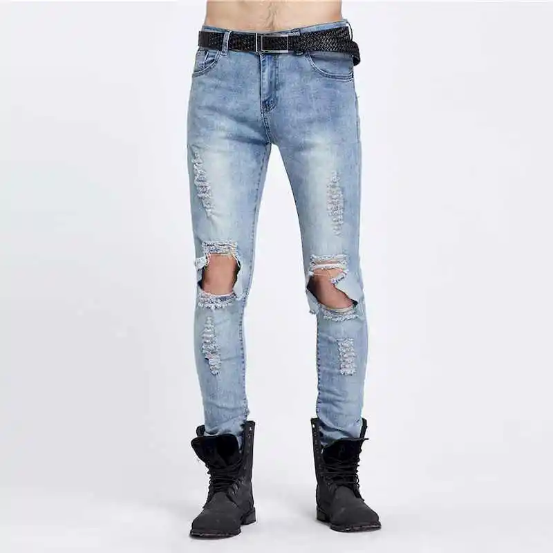 

YuWaiJiaRen Famous Brand Designer Slim Fit Ripped Jeans Men Hi-Street Distressed Denim Joggers Knee Holes Washed Destroyed Jeans