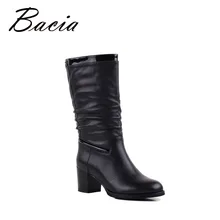 Bacia Motorrad Stiefel Dicke Wolle Pelz Mitte kalb Stiefel Quadratische Fersen Vollnarbenleder Schuhe Echte Handgefertigte Mode Schuhe VF010