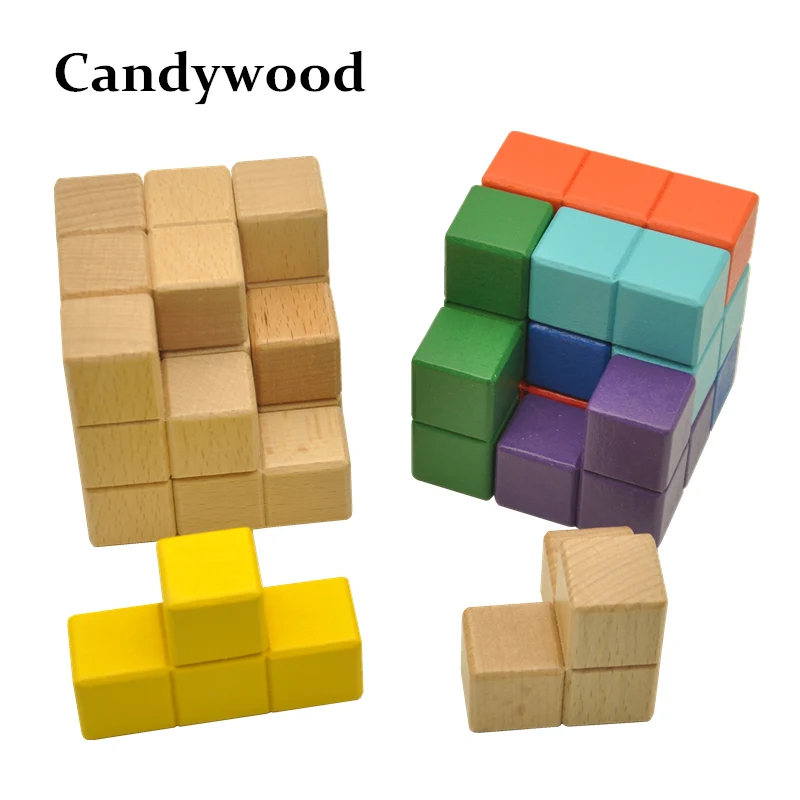 

Candywood 3D Wooden Puzzle Luban lock Tetris Cube Puzzles Educational Brain Teaser IQ Mind Game For Children Adult