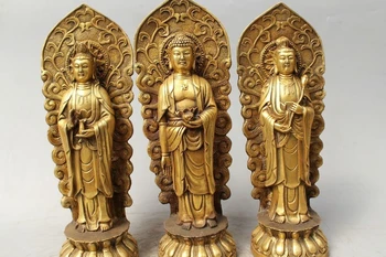 

11"Chinese Buddhism Bronze Gild Three of the West Bodhisattva Buddha Statue
