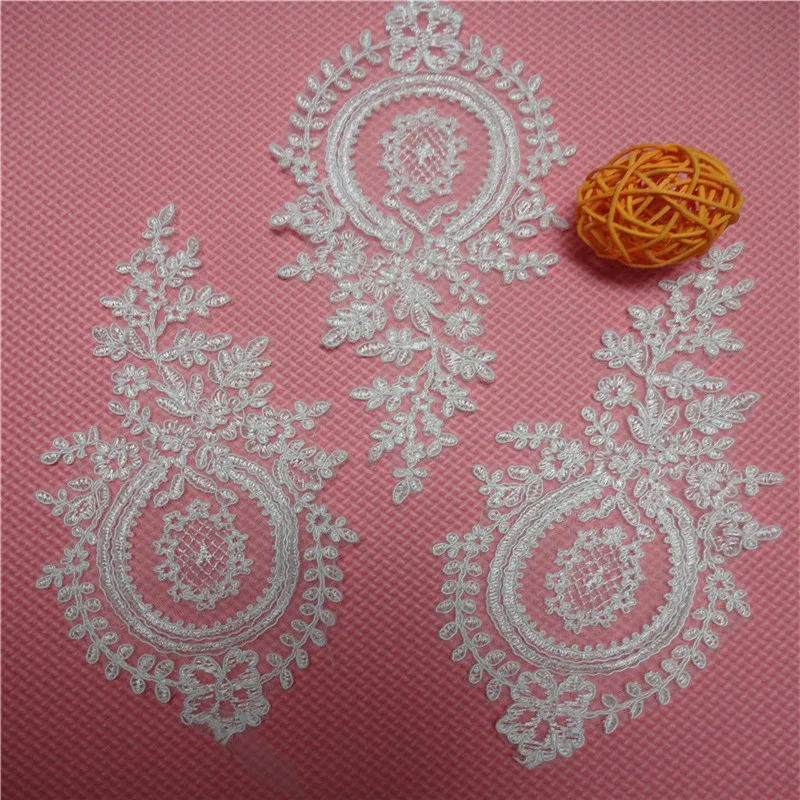 3Pcs Ivory Wedding Dress Floral Embroidery Sewing Patches Lace Applique Flower Trims DIY Craft 24X11.5CM BD0238-1 | Дом и сад