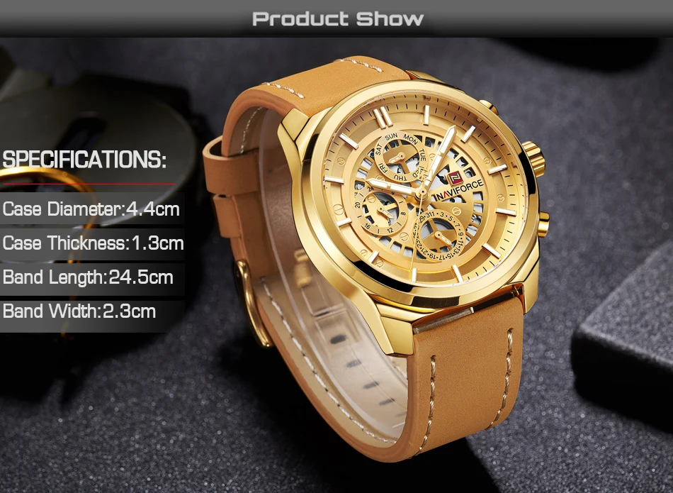 NAVIFORCE Для мужчин модные спортивные повседневные 24 часовой формат Для мужчин s часы лучший бренд класса люкс Водонепроницаемый золотые наручные часы Relogio Masculino