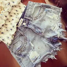Новые летние женские бисер с бриллиантом Джинсовые Шорты повседневные женские джинсовые шорты 5xl