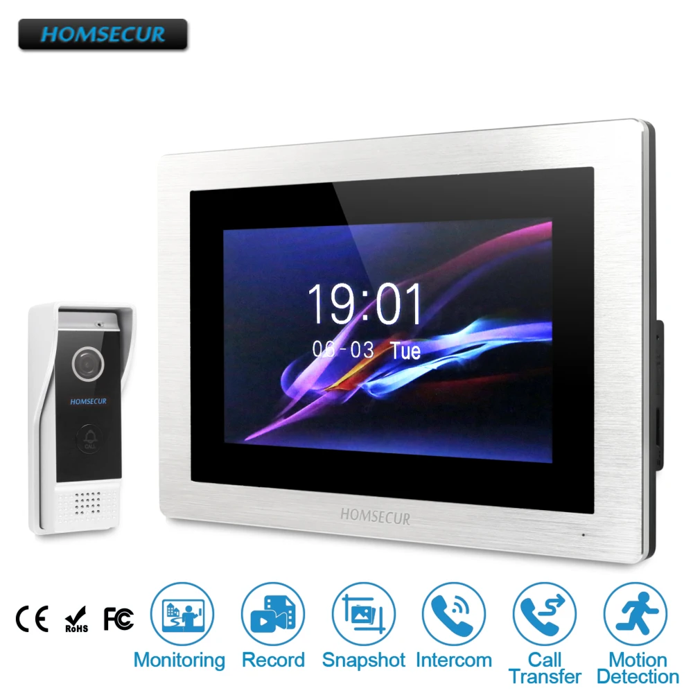 HOMSECUR-Sistema de portero automático para puerta, Audio y vídeo, manos libres, cámara impermeable, BC031-B + BM714-S