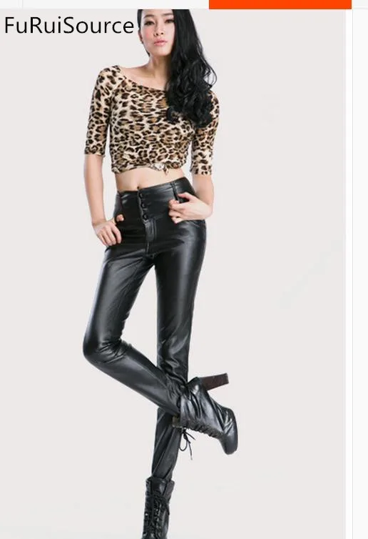 In the autumn of 2016 the new tall waist PU leather pants female long pants to Europe and the