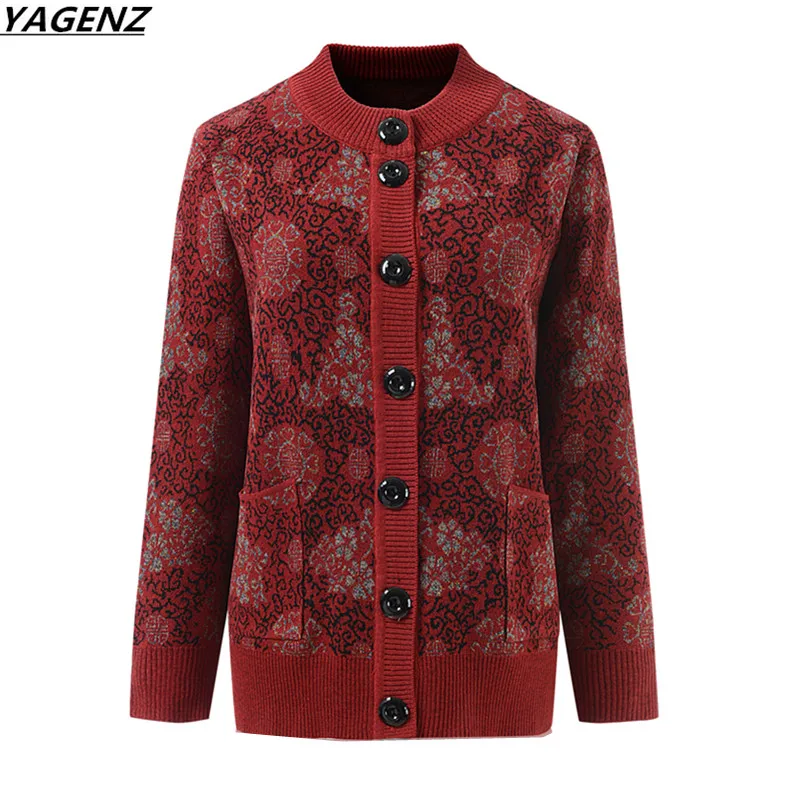 #Special Offers Middle-aged Mother Sweater Cardigan Jacket New Autumn Winter Sweater Plus Size 4XL Female Sweater Knitted Outerwear YAGENZ K627