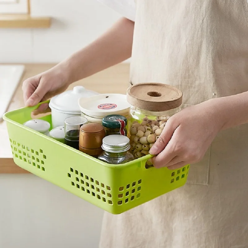 4 шт. утолщенная пластиковая кухонная корзинка для хранения фруктов прямоугольные настольные коробки для хранения файлов корзины для игрушек