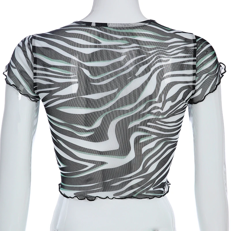 Sweetown/футболка в полоску с принтом зебры; пикантные прозрачные сетчатые женские летние топы; модные милые футболки в стиле Харадзюку каваи