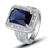 2015 New Fashion Jewelry Junoesque 925 Silver Ring Inlay Sapphire Quartz Gift For Women Size 7 8 9 10 Free Shipping Wholesale
