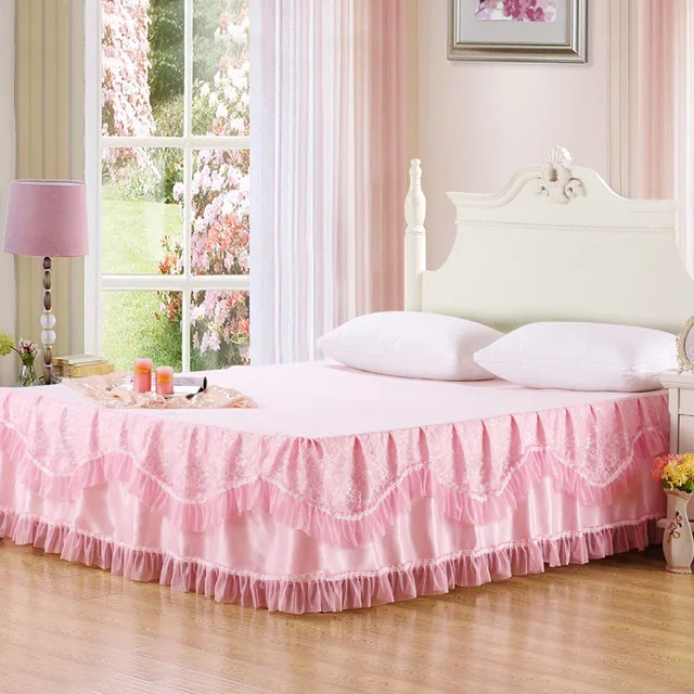 romantic lace pink bed skirt queen size 180x200cm skirted bedspread one