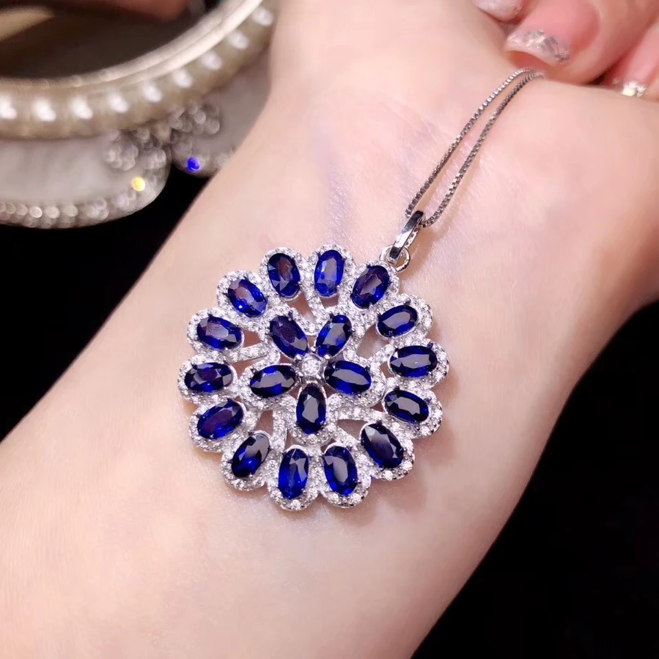 

luxury blue sapphire gemstone necklace for shinning women silver jewelry special designment pendant real 925 silver party gift